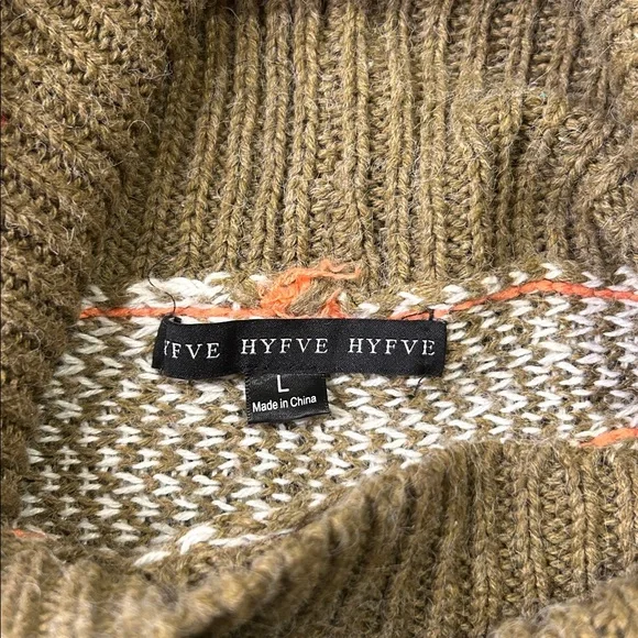 HYFVE Patterned Cowl Neck Sweater in Olive Women’s Size Large - Picture 8 of 12